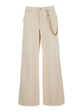 Beige Jeans with Wide Leg and Chain Detail in Denim Woman Cotton