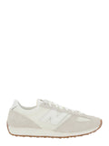 White Low Top Sneakers with Logo Patch in Suede Unisex