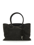 Shell Brot Large Brown Shopper with Two Handles and Key Pendant in Suede Woman Cow Tote Bags