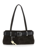 Brocle Brown Shoulder Bag with Belt and Pendant Key Details in Suede Woman Cow