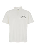 White Polo Shirt with Logo Lettering on Front and Rear in Cotton Piquet Man Tshirts