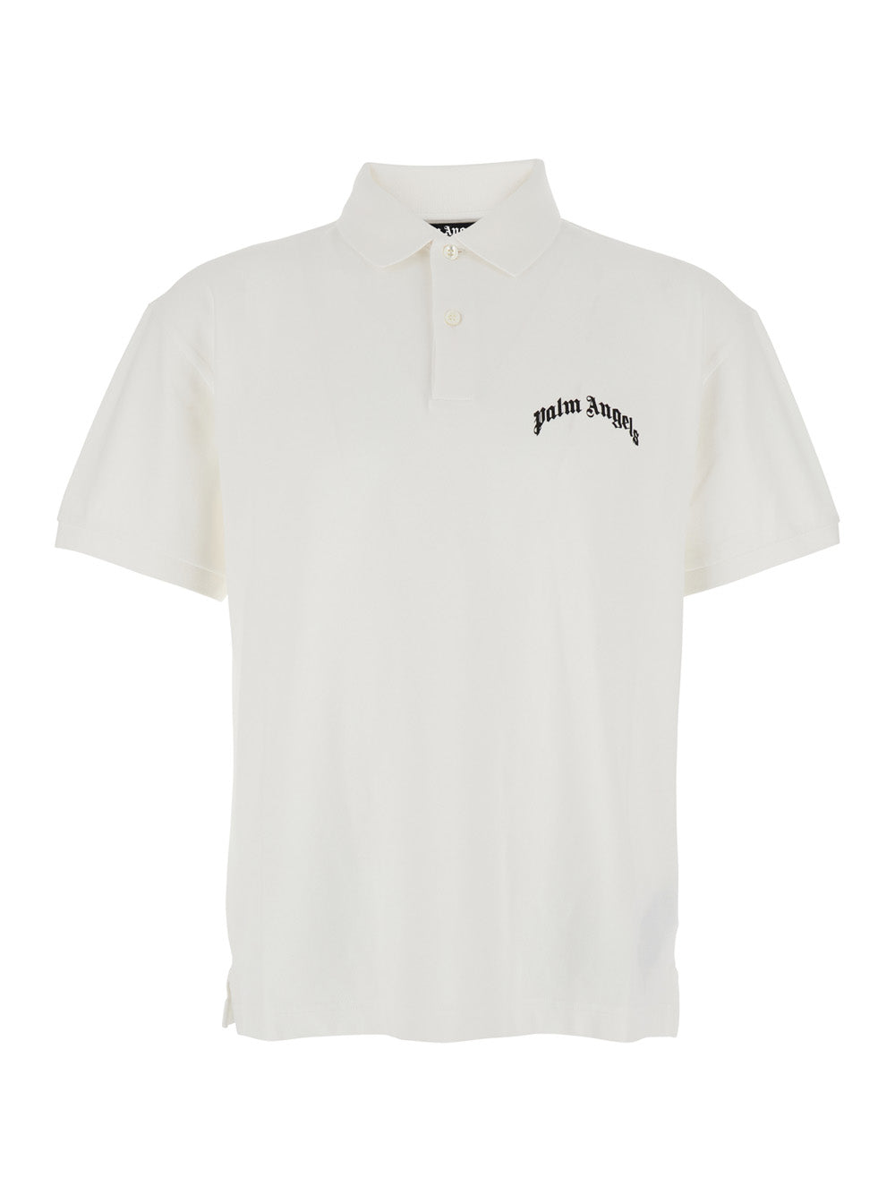 White Polo Shirt with Logo Lettering on Front and Rear in Cotton Piquet Man Tshirts
