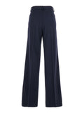 Blue Pants with Front Button and Zip Closure in Cotton Woman Blu Trousers