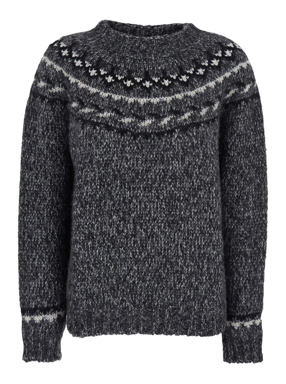 Grey Crewneck Sweater in Wool Blend Woman Alpaca Polyester Kashmir Jersey