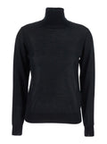 Black Turtleneck Sweater in Wool Blend Woman Silk Kashmir Jersey