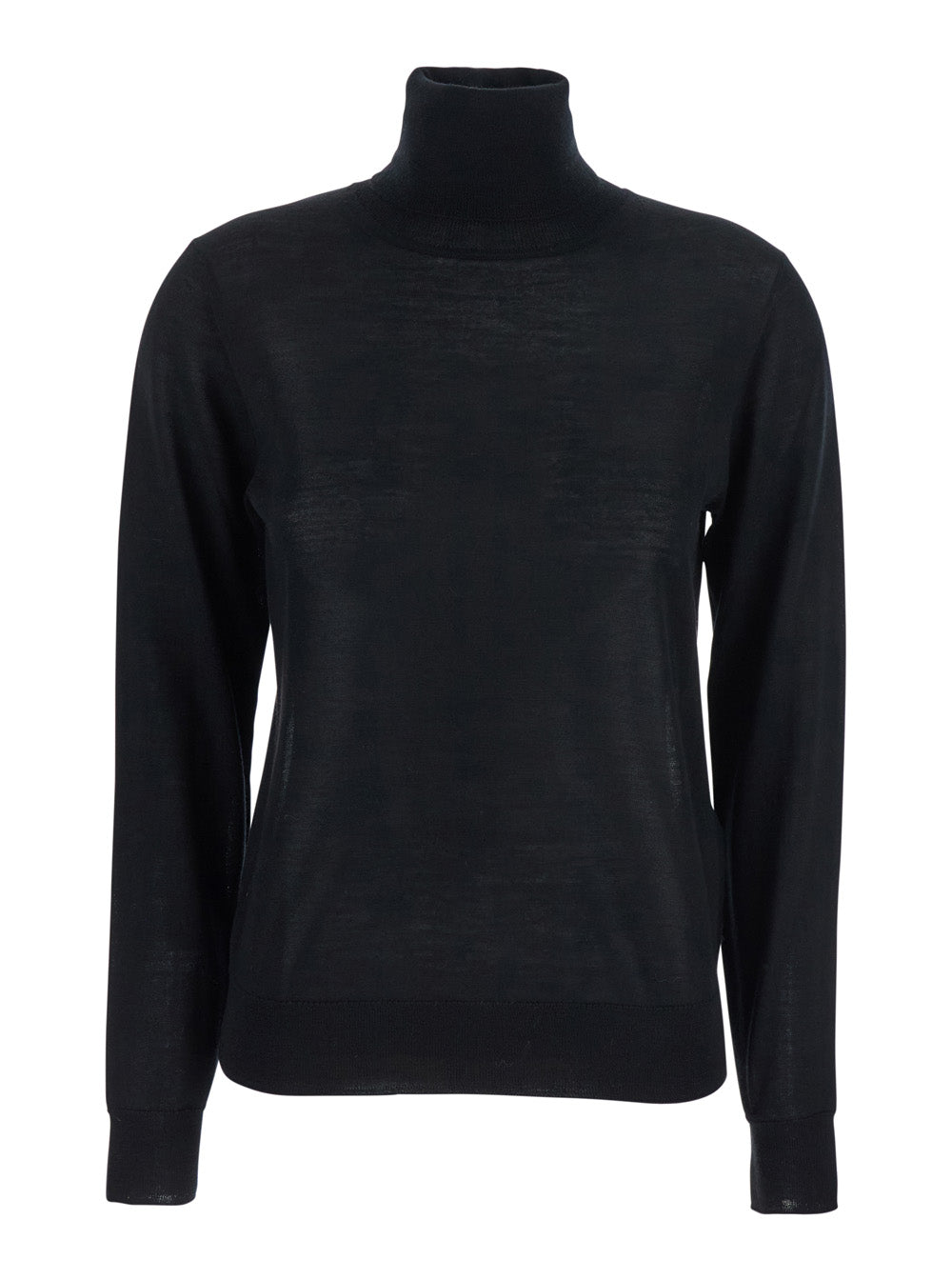 Black Turtleneck Sweater in Wool Blend Woman Silk Kashmir Jersey