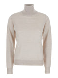 Beige Turtleneck Sweater in Wool Blend Woman Silk Kashmir Jersey