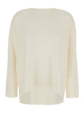 White Crewneck Sweater with Asymmetric Hem in Wool and Cashmere Woman Jersey