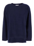 Blue Crewneck Sweater with Asymmetric Hem in Wool and Cashmere Woman Blu Jersey