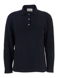 Blue Polo Shirt with Classic Collar and Long Sleeves in Wool Woman Blu Kashmir Elastane Tshirts