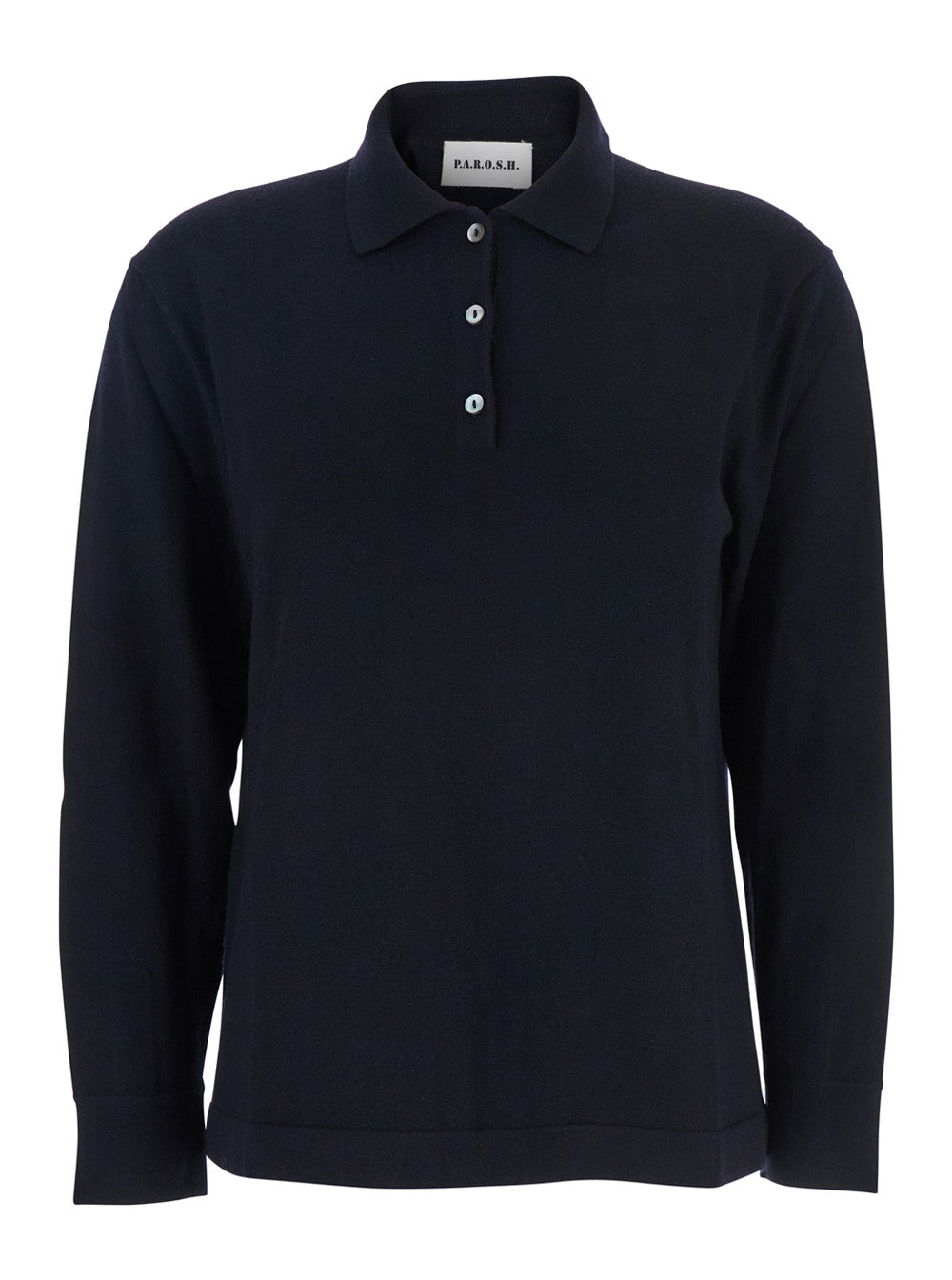 Blue Polo Shirt with Classic Collar and Long Sleeves in Wool Woman Blu Kashmir Elastane Tshirts