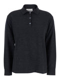 Grey Polo Shirt with Classic Collar and Long Sleeves in Wool Woman Kashmir Elastane Tshirts