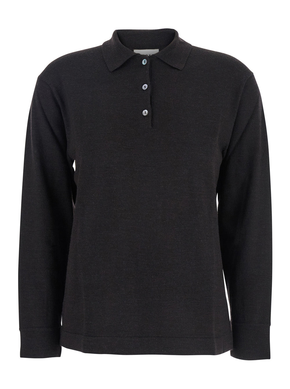 Brown Polo Shirt with Classic Collar and Long Sleeves in Wool Woman Kashmir Elastane Tshirts