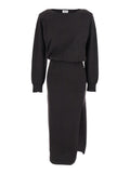Brown Dress with Boat Neck in Wool and Cashmere Blend Woman Kashmir Elastane