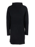 Black Turtleneck Midi Dress in Wool and Cashmere Woman Elastan