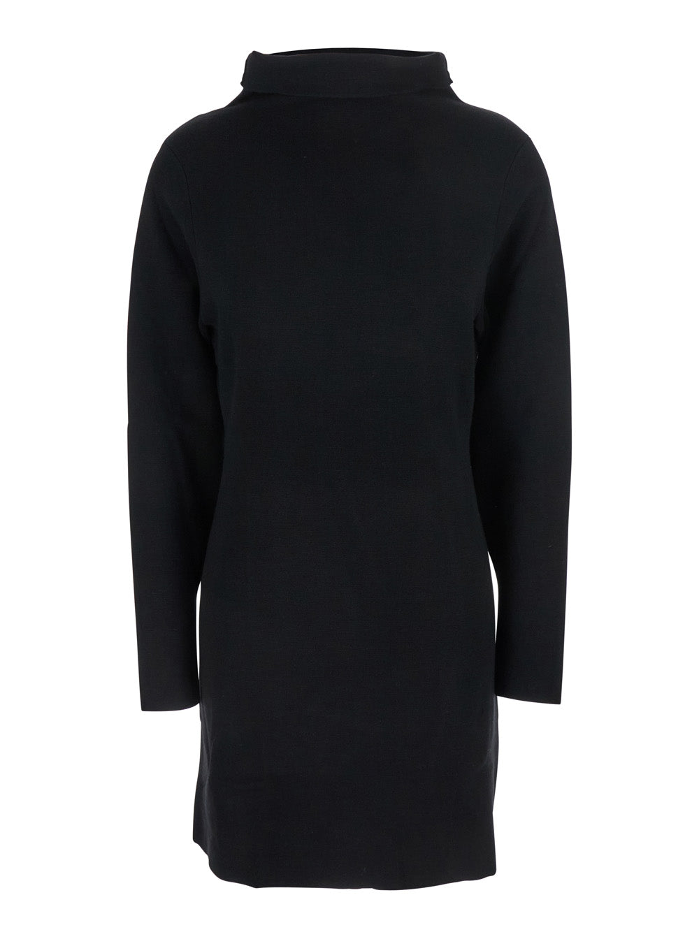 Black Turtleneck Midi Dress in Wool and Cashmere Woman Elastan