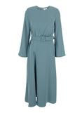 Blue Long Dresses with Round Neckline and Waistband in Cady Fabric Woman Blu Polyester
