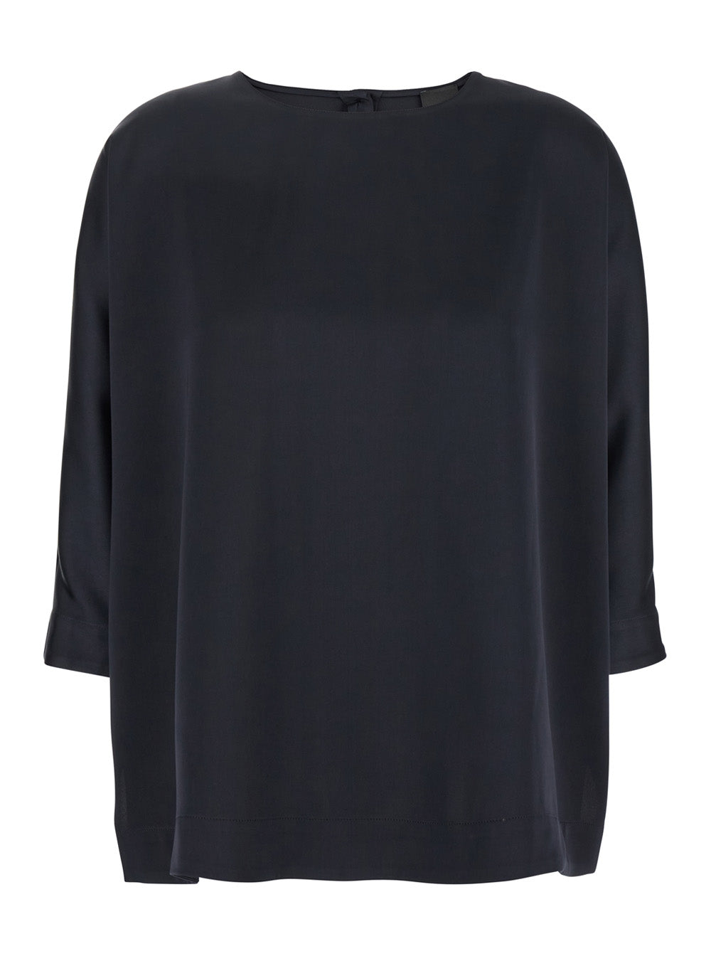 Blue Blouse with Three-Quarter Sleeves in Satin Woman Blu Polyester Shirts And Blouses