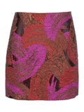 Fuchsia Mini Skirt with All-Over Broccato Motif and Concealed Rear Zip Closure in Tech Fabric Woman Fuxia Metallic Fibers Polyester