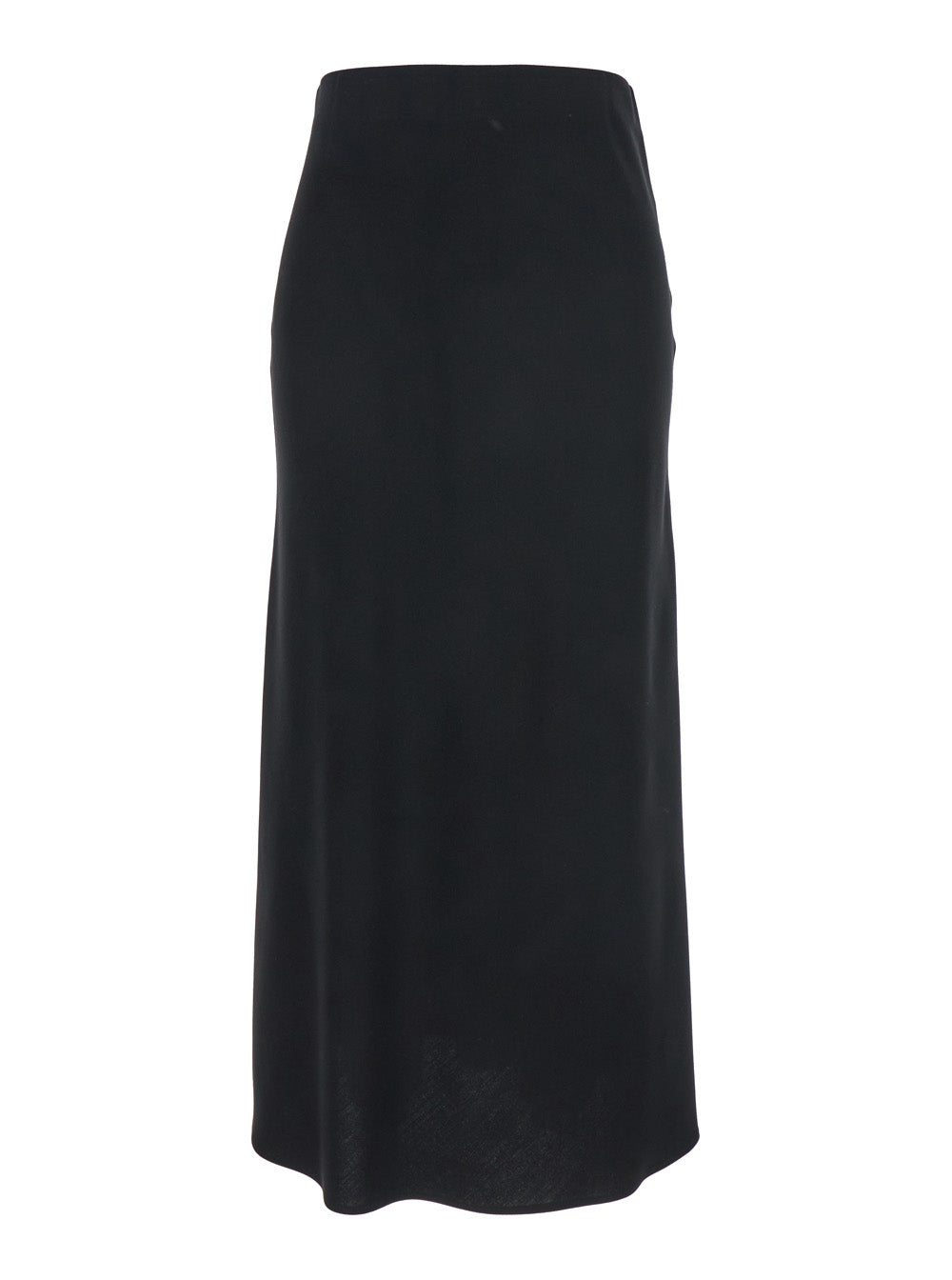 Black Midi Skirt with Concealed Side Zip Closure in Fabric Woman Cotton Polyester