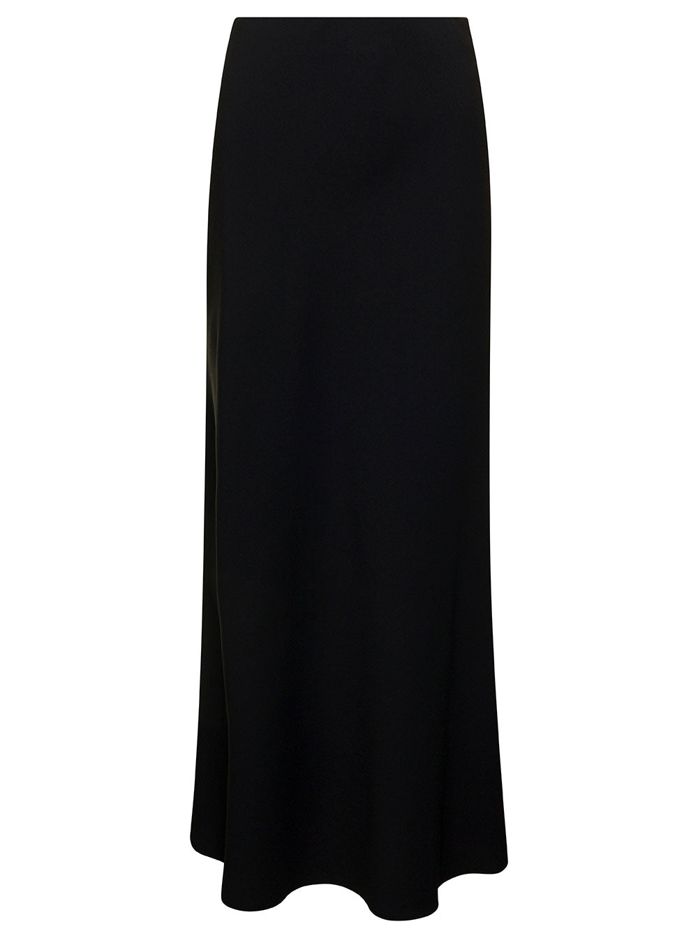 Black Midi Skirt with Volant Detail at the End in Satin Woman Polyester