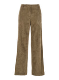 Green Pants with Belt Loops in Ribbed Velvet Woman Polyester Nylon Elastane Trousers