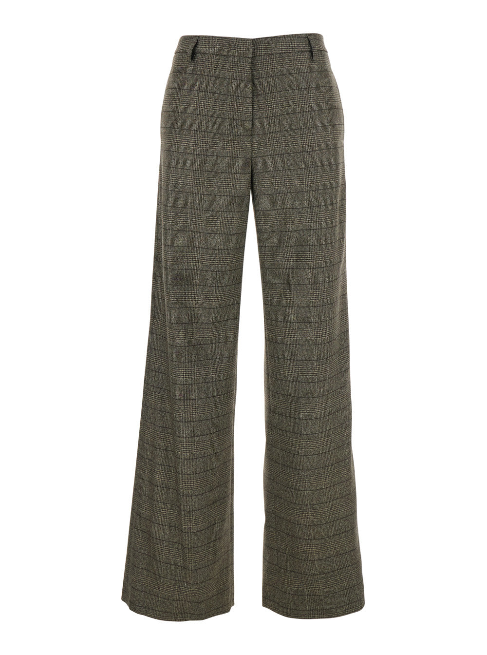 Brown Trousers with Striped Motif in Wool Woman Polyester Viscose Elastane