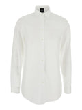 White Shirt with Classic Collar and Curved Hem in Cotton Woman Blouses