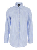 Light Blue Shirt with Classic Collar and Curved Hem in Cotton Woman Polyamide Elastane Blouses