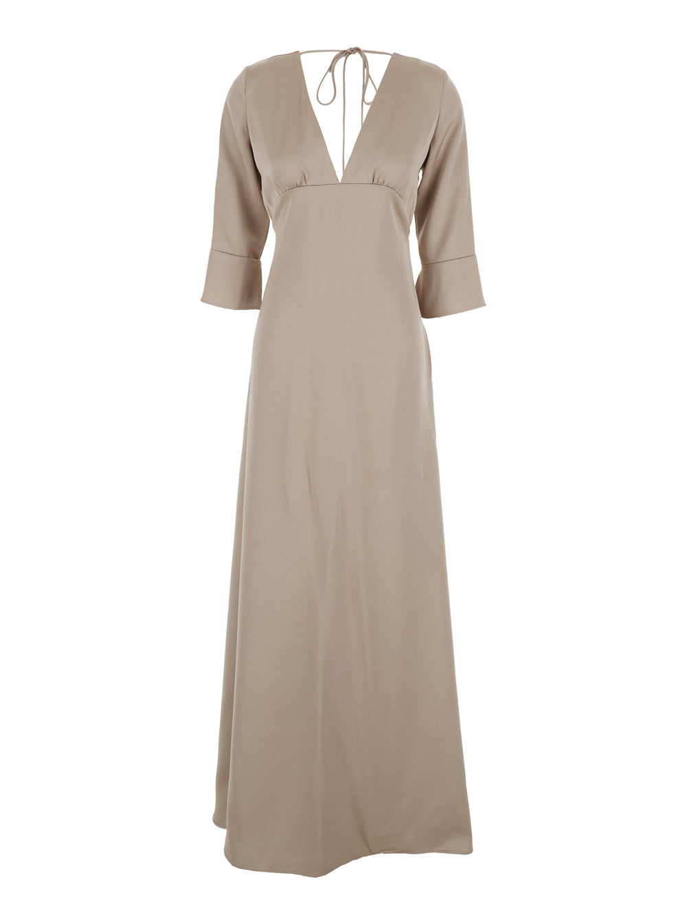 Beige Maxi Dress with Front and Rear V Neck Bow on the in Cady Woman Polyester