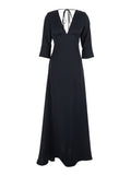 Black Maxi Dress with Front and Rear V Neck Bow on the in Cady Woman Blu Polyester