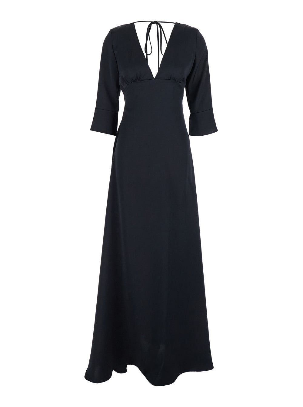 Black Maxi Dress with Front and Rear V Neck Bow on the in Cady Woman Blu Polyester