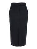 Black Long Skirt with Concealed Front Closure and Rear Single Slit in Fabric Woman Cotton Polyester
