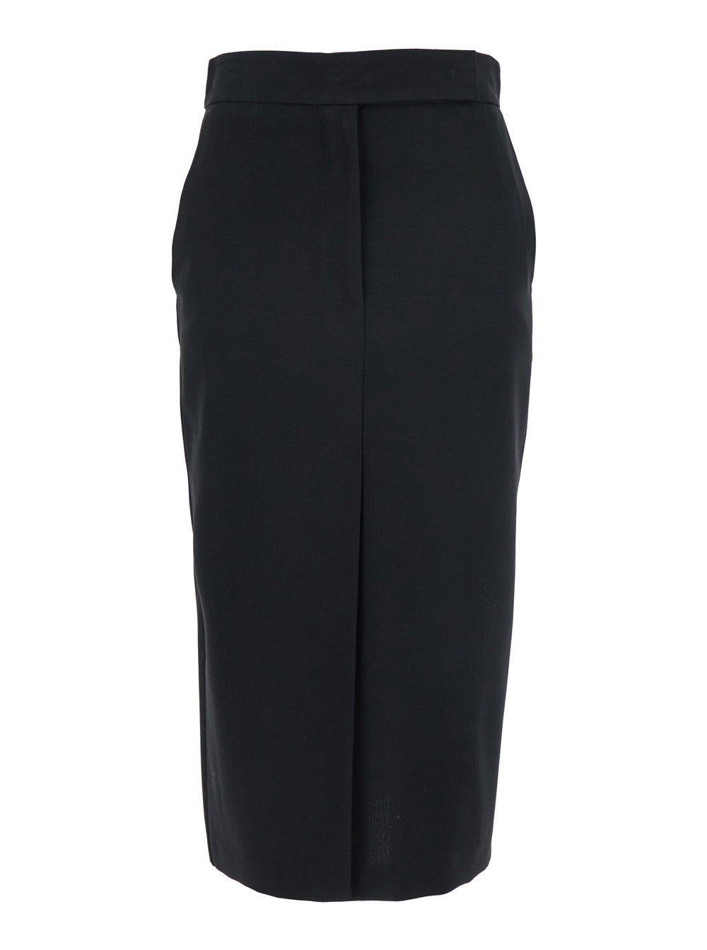 Black Long Skirt with Concealed Front Closure and Rear Single Slit in Fabric Woman Cotton Polyester