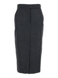 Grey Skirt with Front and Rear Slit All-Over Striped Motif in Wool Blend Woman Polyester Viscose Elastane