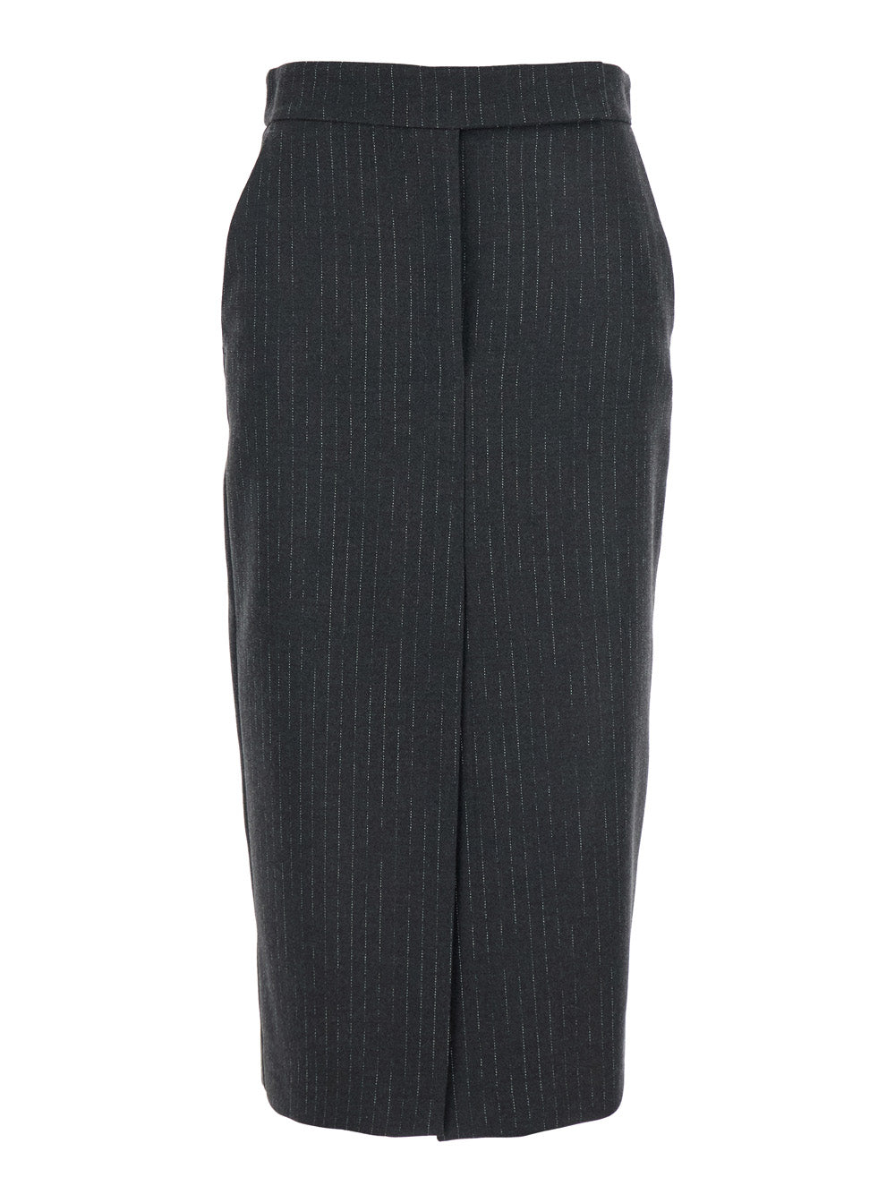 Grey Skirt with Front and Rear Slit All-Over Striped Motif in Wool Blend Woman Polyester Viscose Elastane