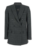 Grey Double-Breasted Jacket with Peak Revers and All-Over Striped Motif in Wool Woman Polyester Viscose Elastane Blazers