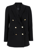 Black Double-Breasted Jacket with Golden Buttons in Cady Woman Polyester Elastane Blazers