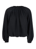 Black Top with Dropped Shoulders and Curlsin Fabric Woman Polyester Tops