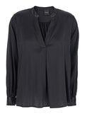 Black Blouse with V Neck and Buttoned Cuffs in Silk Woman Shirts Blouses