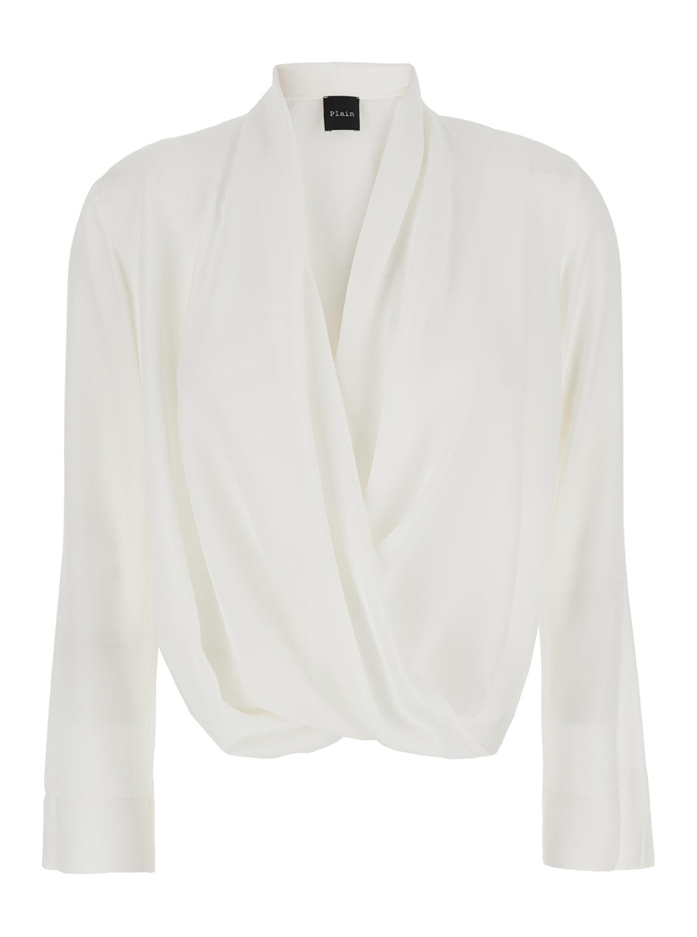 White Blouse with Front Neckline and Ruffles in Fabric Woman Acetate Silk Shirts Blouses
