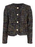 Multicolor Jacket with Round Neck and Front Button Closure in Tweed Woman Polyester Acetate Blazers