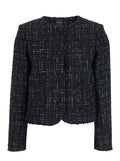 Black Jacket with Round Neck and Front Button Closure in Tweed Woman Blazers