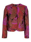 Fuchsia Collarless Jacket with All-Over Broccato Motif in Tech Fabric Woman Fuxia Metallic Fibers Polyester Blazers