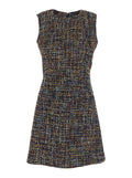 Multicolor Dress with Concealed Back Closure and Patterned Motif in Tweed Woman Polyester Acetate