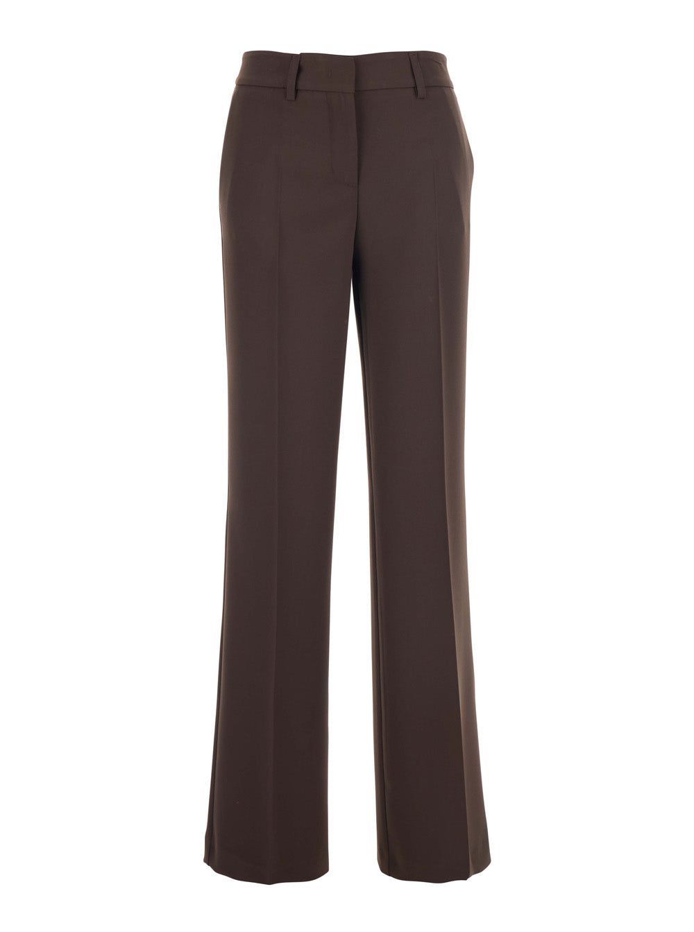 Brown Pants with Belt Loops in Fabric Woman Polyester Elastane Trousers