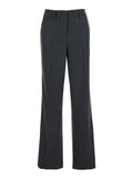 Grey Pants with Belt Loops and All-Over Striped Motif in Wool Blend Woman Polyester Viscose Elastane Trousers