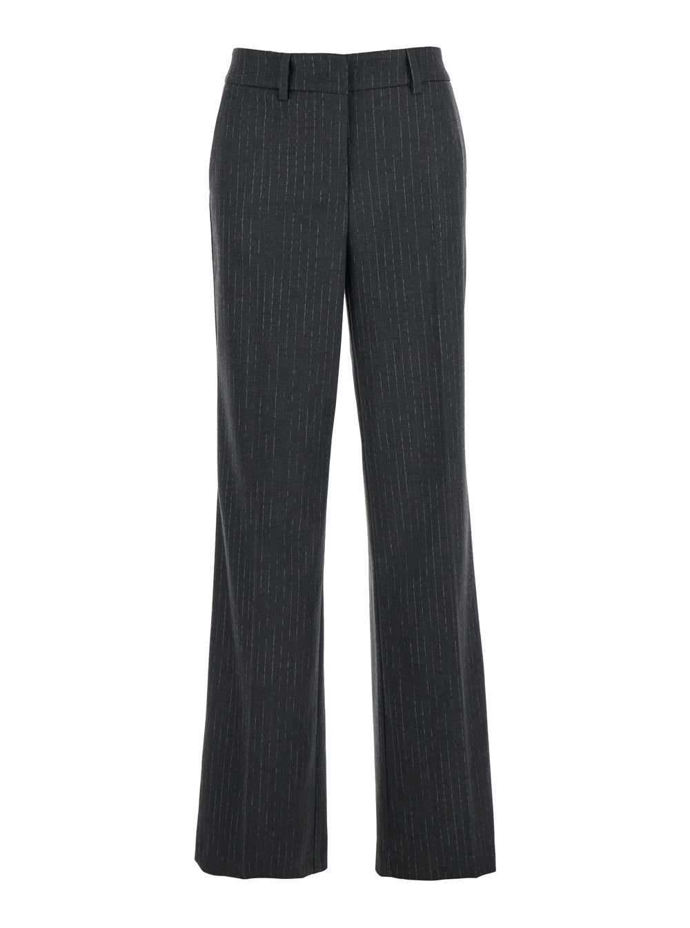 Grey Pants with Belt Loops and All-Over Striped Motif in Wool Blend Woman Polyester Viscose Elastane Trousers