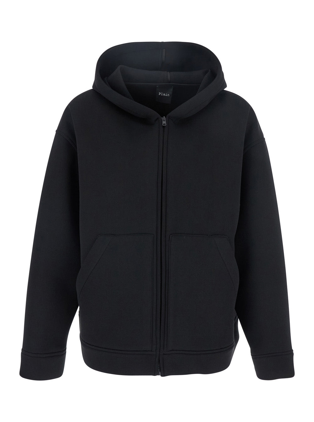 Black Jacket with Fixed Hood and Two Front Pockets in Tech Fabric Woman Polyester Elastane Outerwear