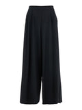 Black Pants with Semi-Elastic Waist and Oversize Design in Fabric Woman Cotton Polyester Trousers